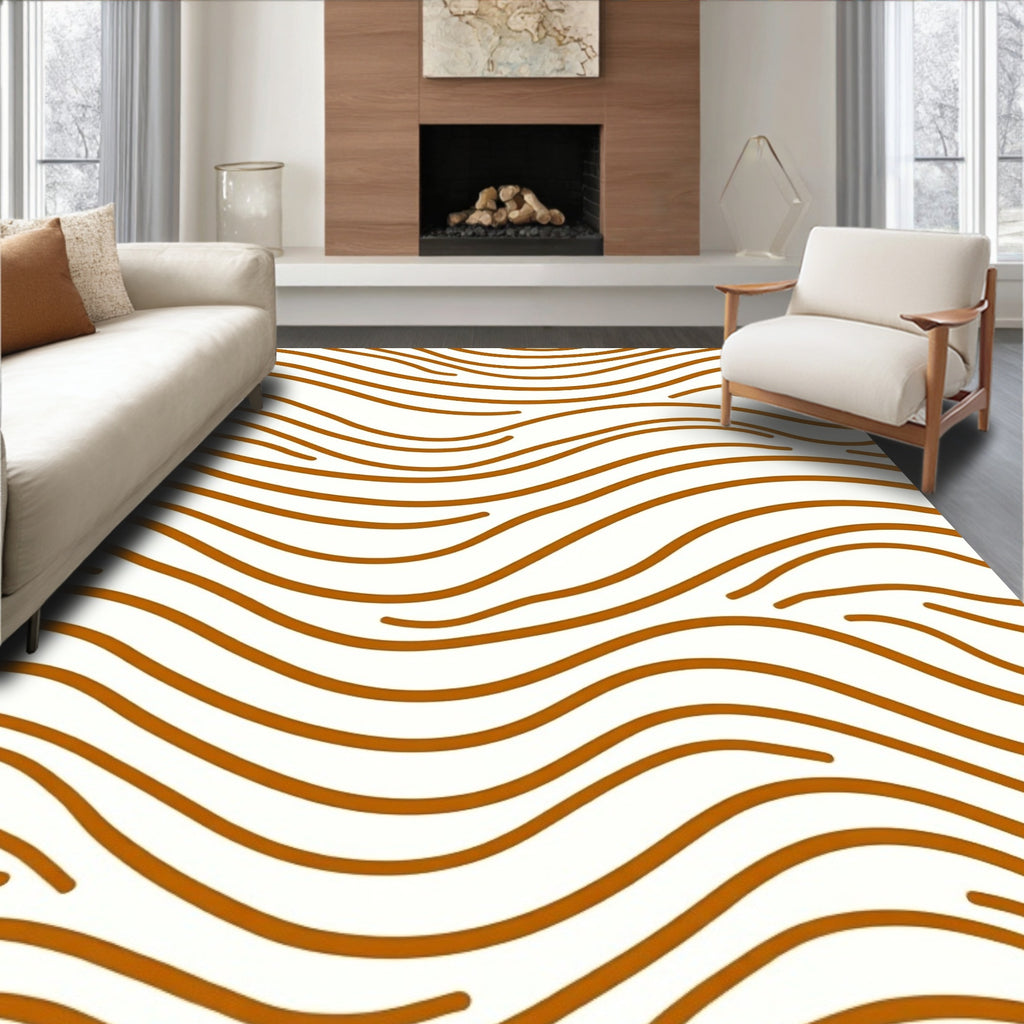 Bold Orange Wave Zebra Stripes Rug