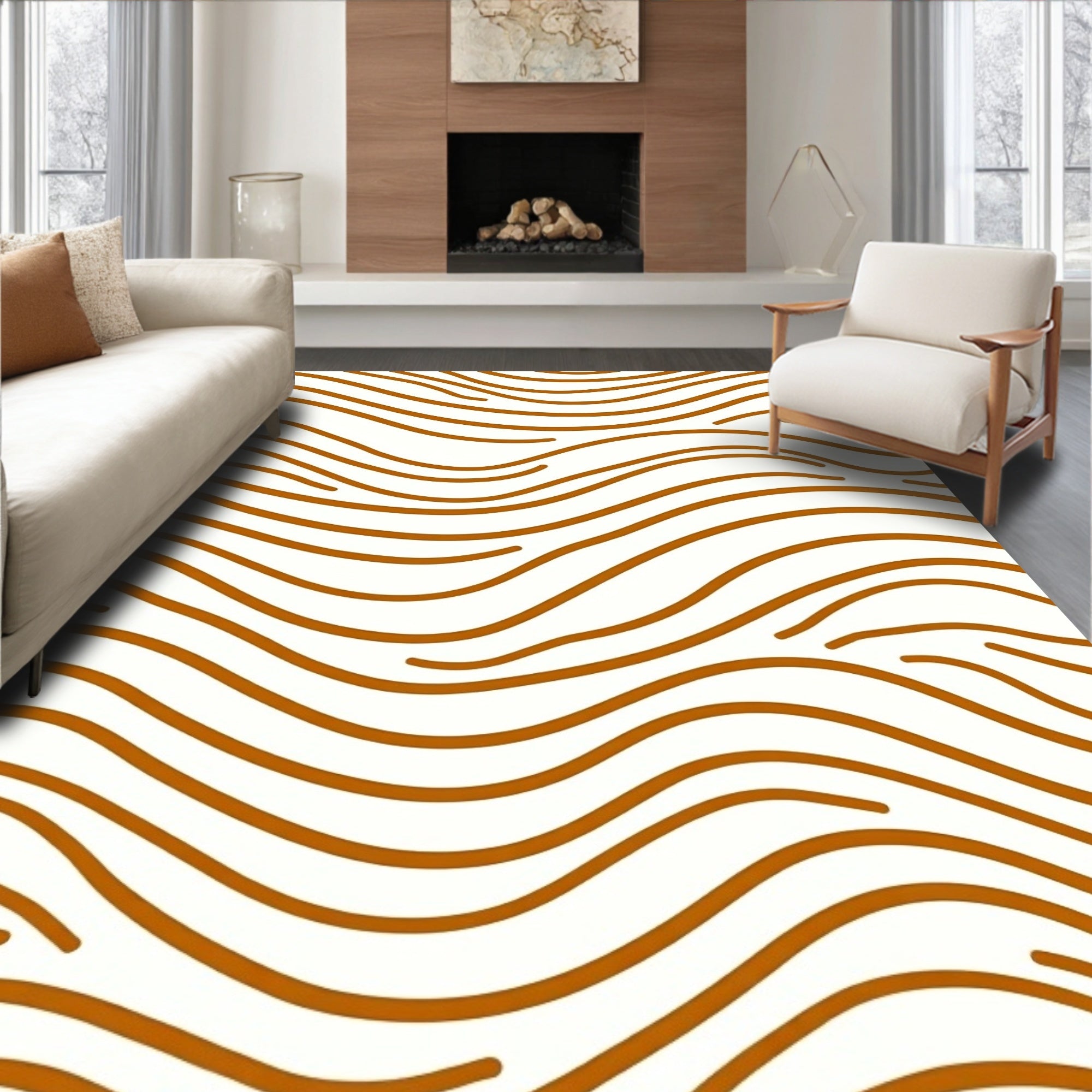 Bold Orange Wave Zebra Stripes Rug