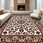 Maroon Cream Floral Medallion Border Rug