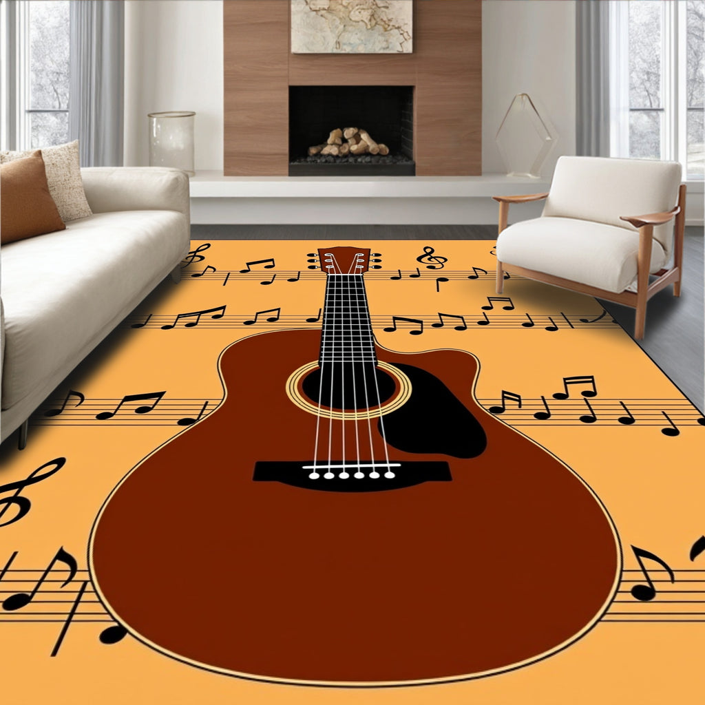 Brown Guitar with Musical Notes Rug