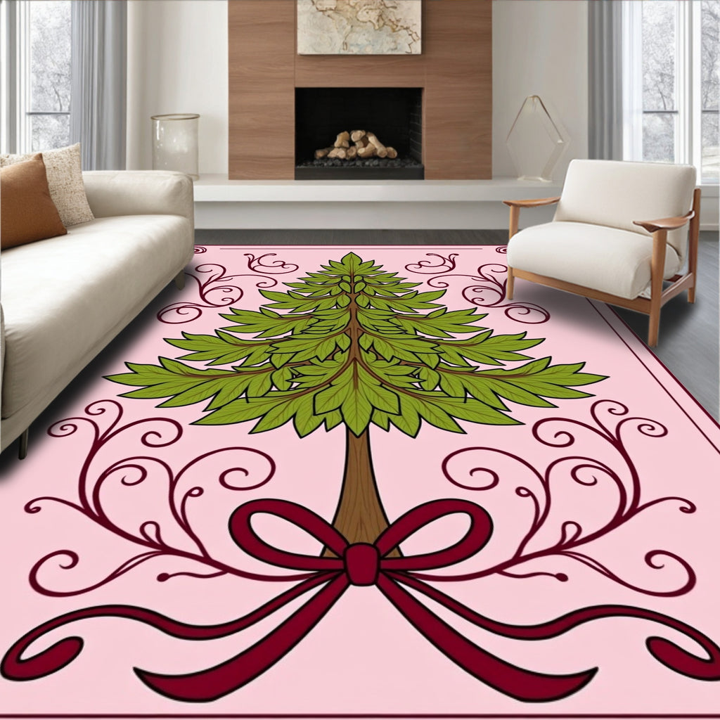 Victorian Green Christmas Tree Bow Rug