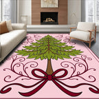 Victorian Green Christmas Tree Bow Rug