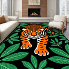 Bold Tiger Among Green Jungle Leaves Rug