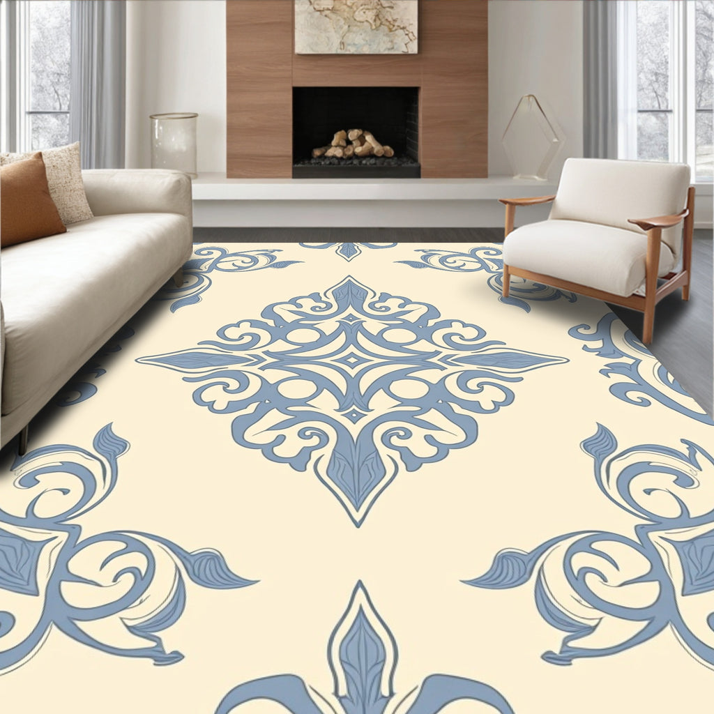 Pale Blue Flourish Filigree Mandala Rug