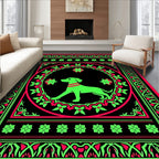 Neon Green Dog Floral Medallion Art Rug