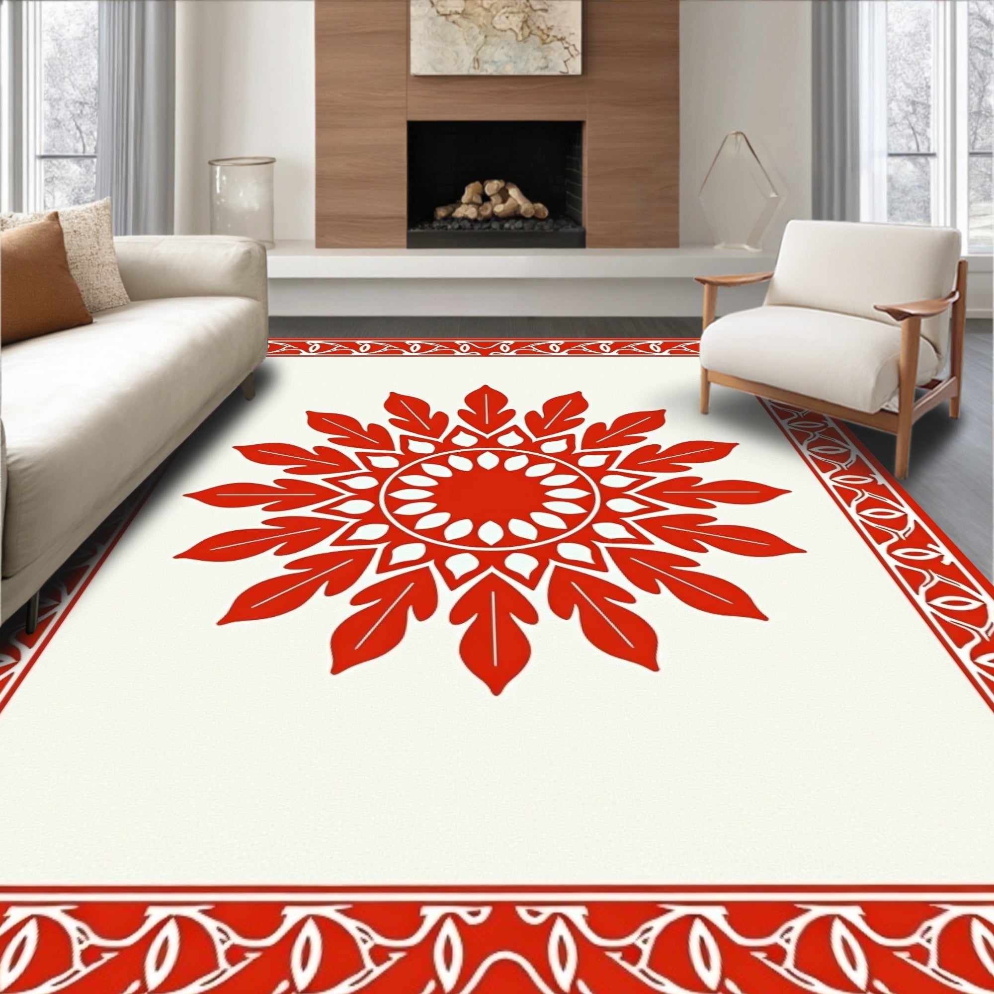 Bold Sunburst Bloom Border Art Rug