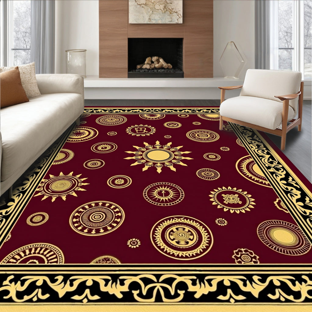 Crimson Gold Sun Medallion Bordered Rug