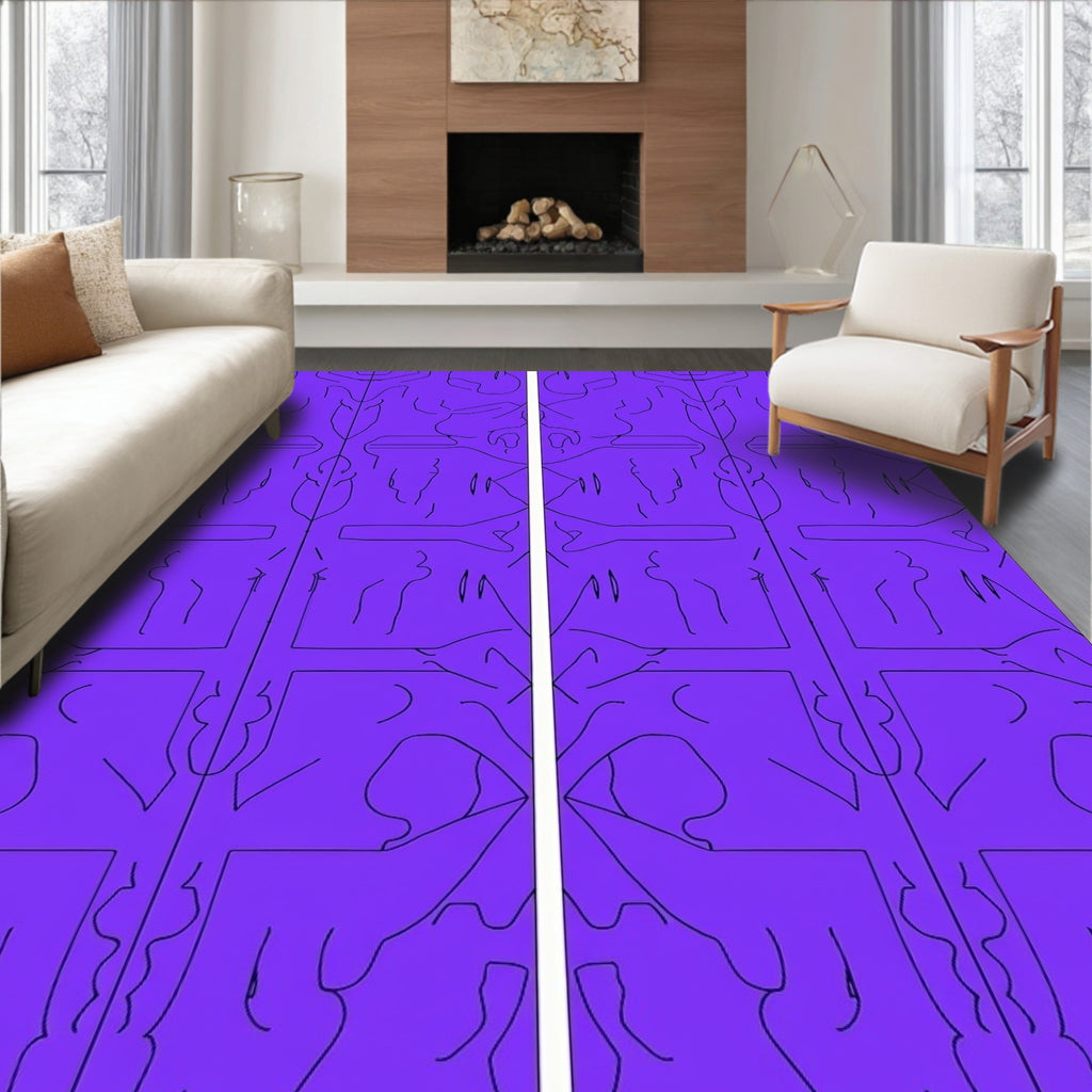 Vibrant Purple Abstract Figure Arrangement Rug