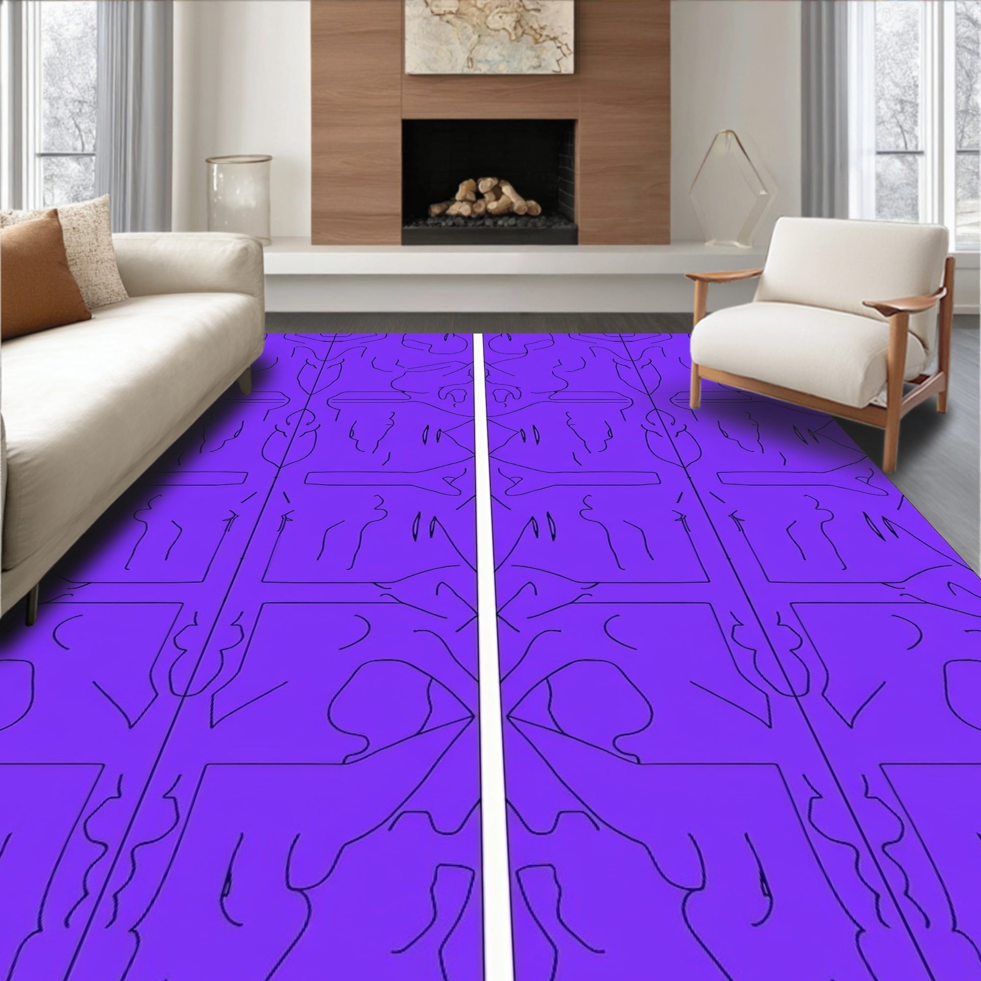 Vibrant Purple Abstract Figure Arrangement Rug