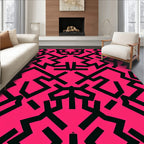 Vibrant Pink Black Geometric Fragment Rug