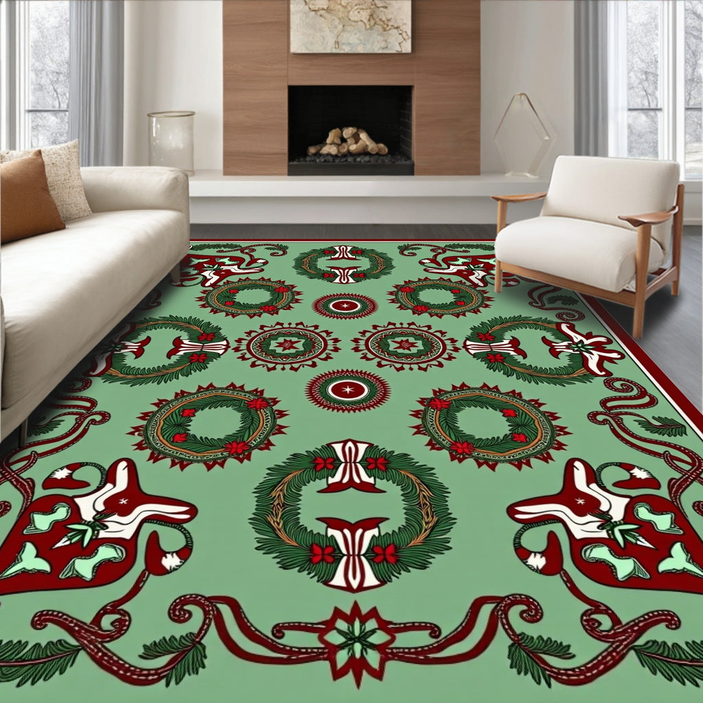 Festive Green Wreath Starburst Rug