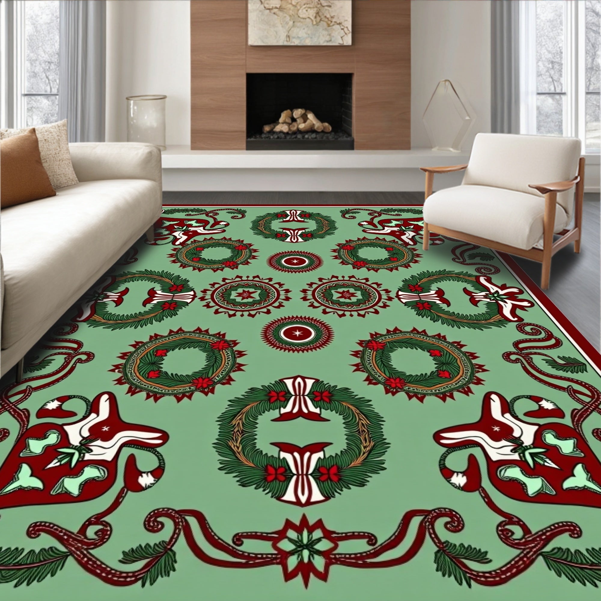 Festive Green Wreath Starburst Rug
