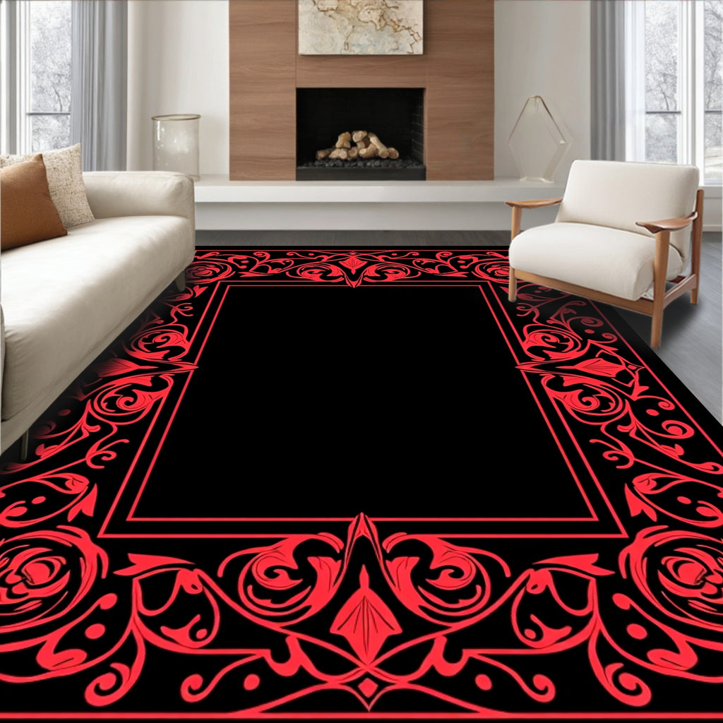 Scarlet Rose Swirl Border Rug