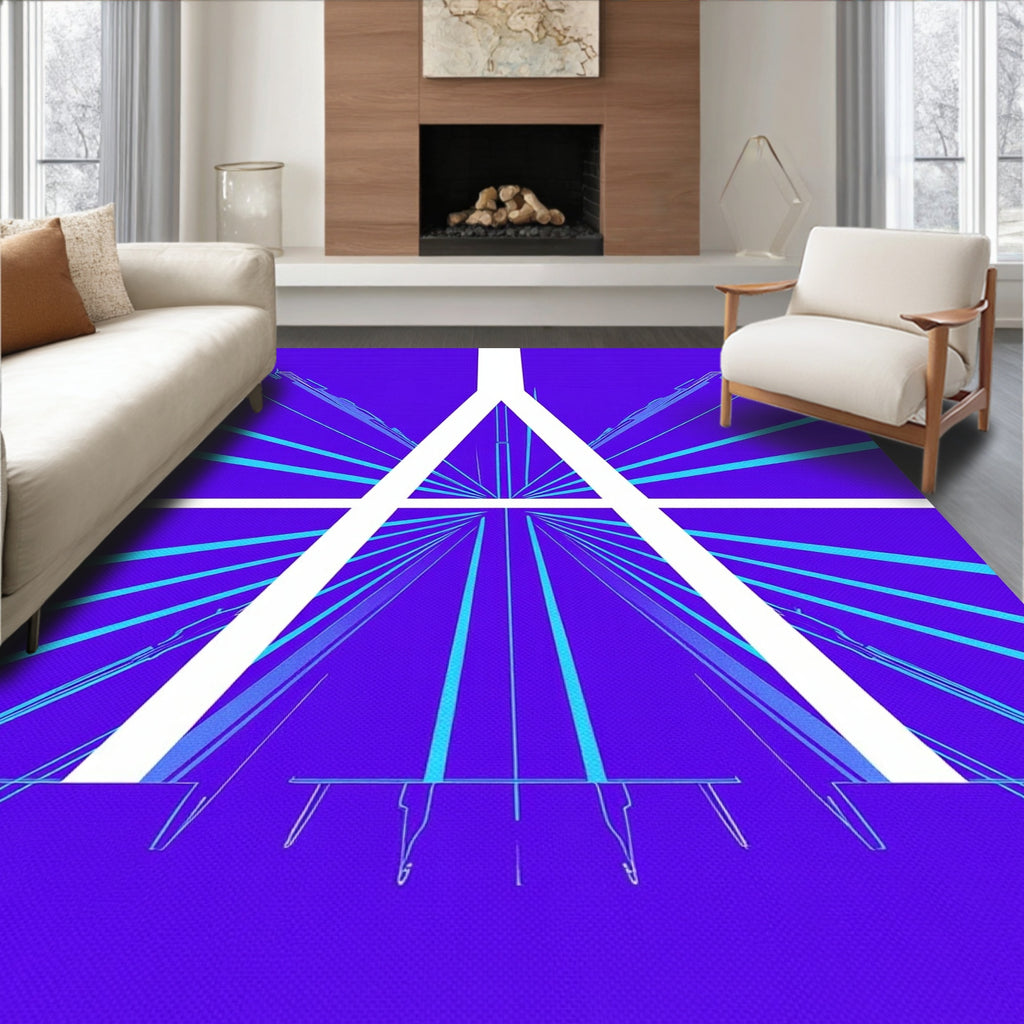 Vibrant Blue Geometric Tunnel Rays Rug