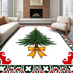 Green Fir Tree Golden Bow Frame Rug