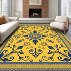 Golden Yellow Blue Floral Medallion Rug