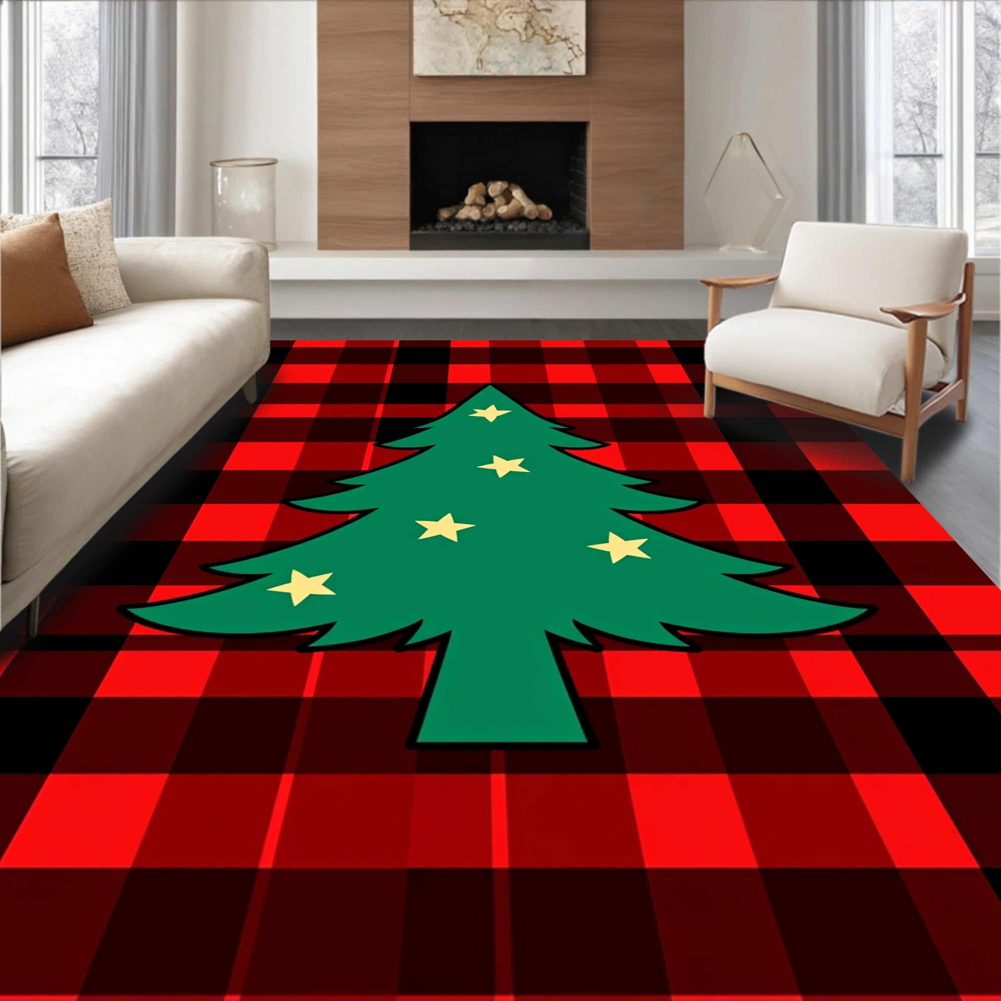 Red Black Buffalo Check Tree Rug