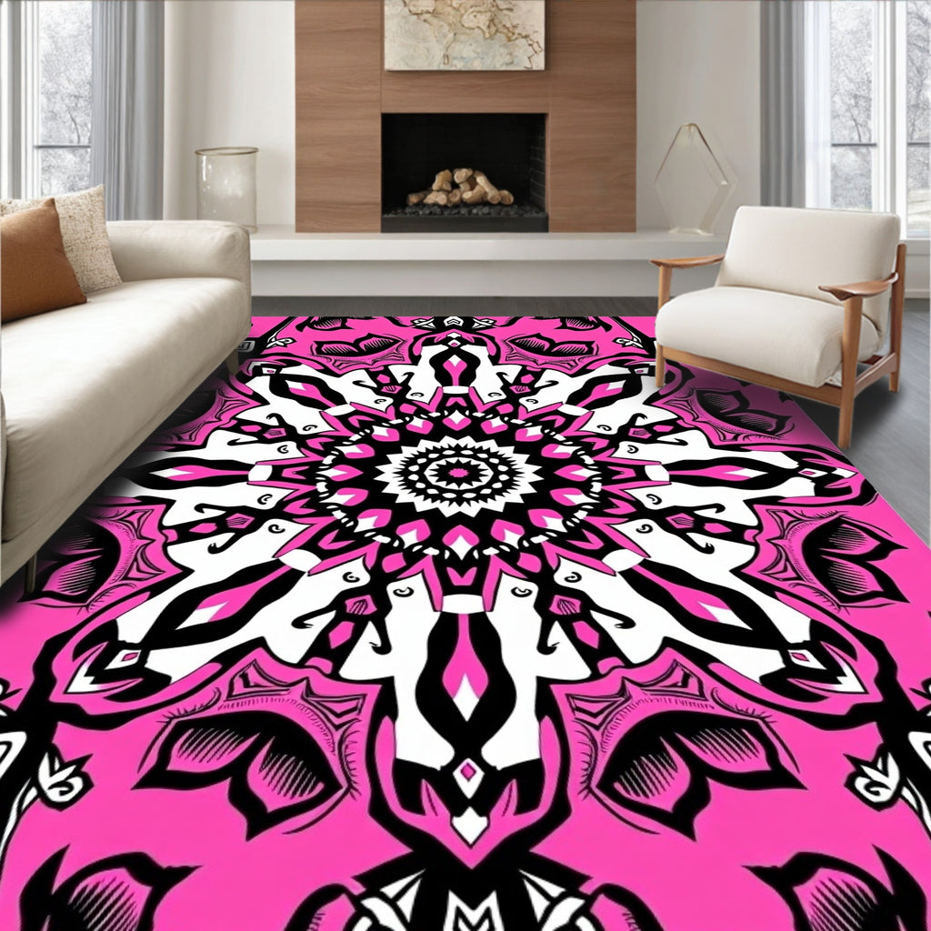 Vibrant Fuchsia Mandala Symmetry Rug