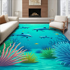 Blue Dolphins Ocean Coral Reef Rug