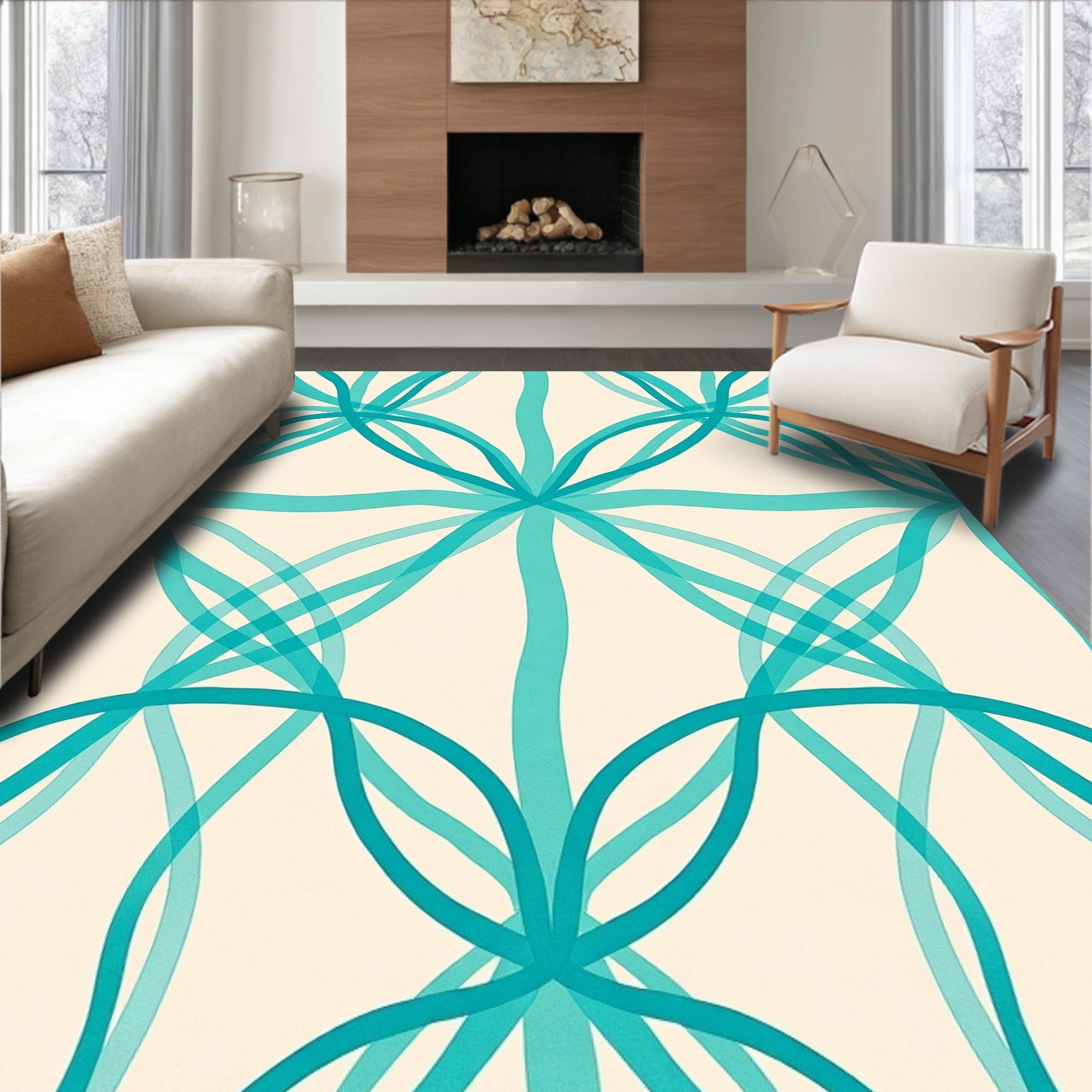 Turquoise Intertwined Ribbon Lattice Rug