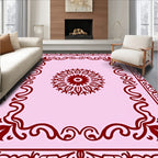 Crimson Mandala Floral Frame Rug