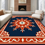 Crimson Starburst Geometric Border Rug