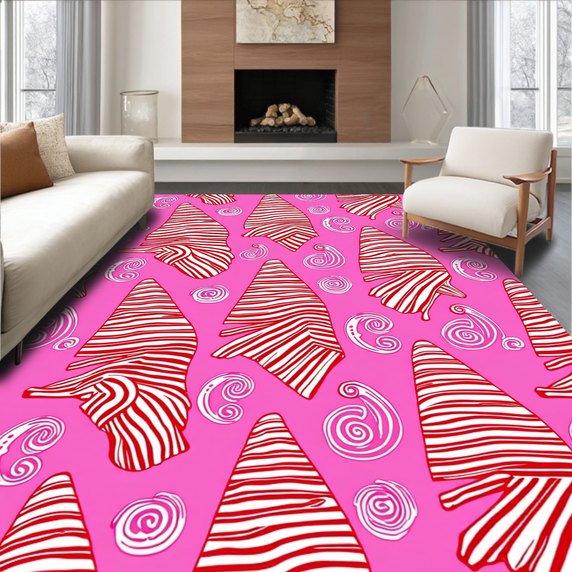 Pink Candy Cane Swirl Rug