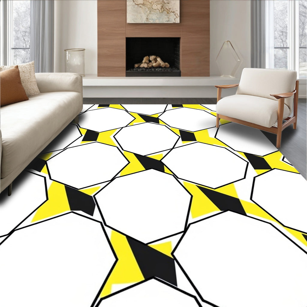Modern Yellow Black Geometric Starburst Rug
