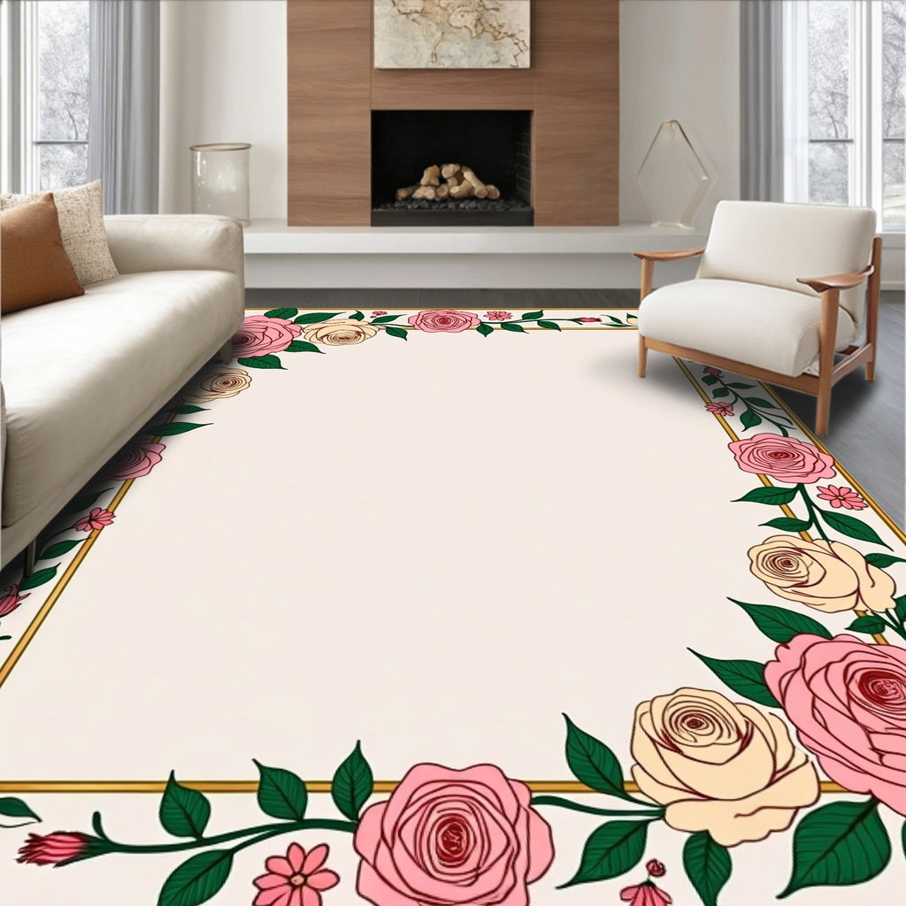 Pink Peach Floral Garland Accent Rug