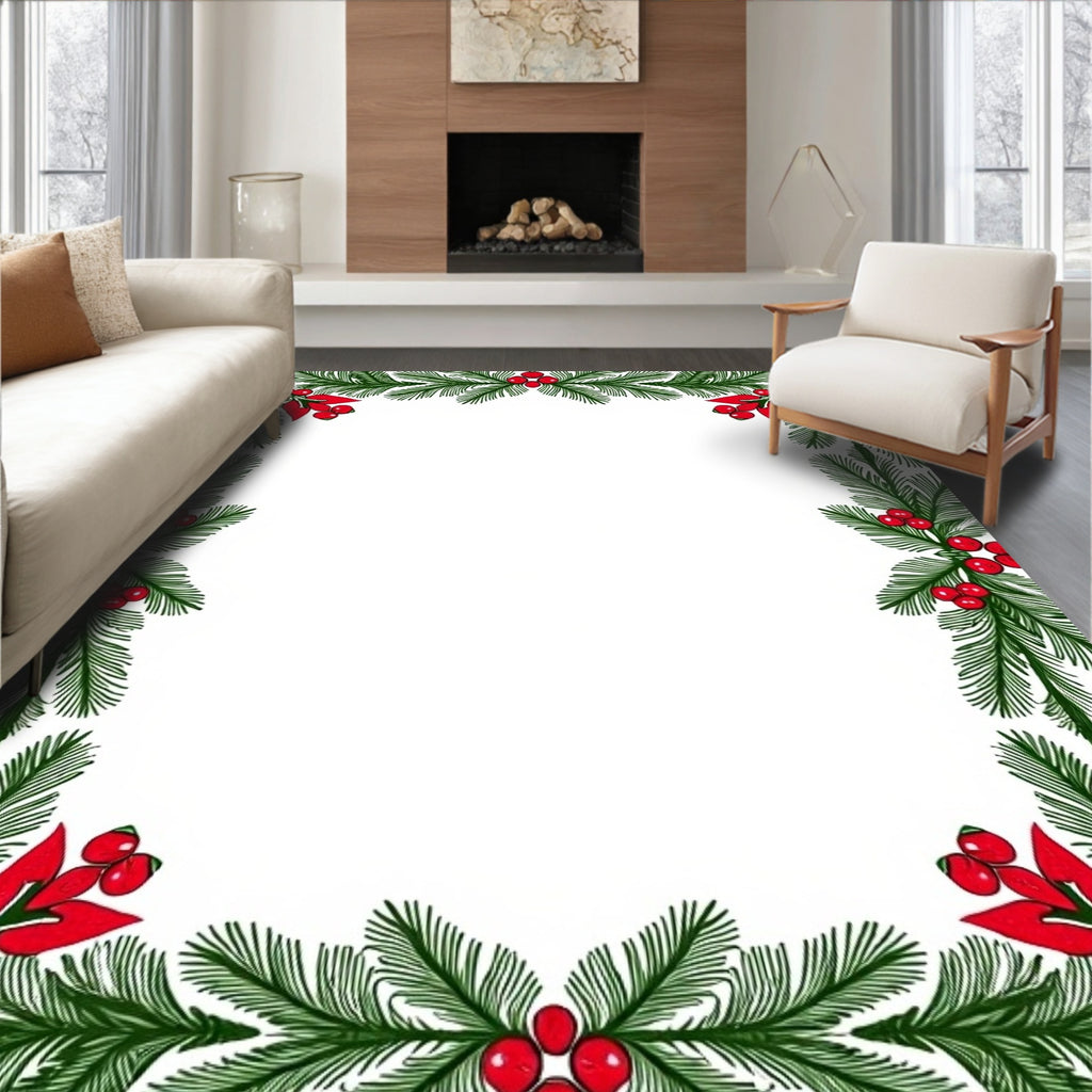 Green Spruce Red Berries Border Rug