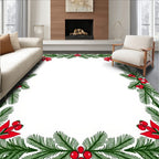 Green Spruce Red Berries Border Rug