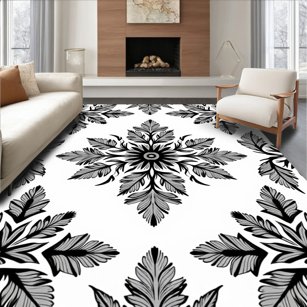 Gray Black Floral Medallion Repeat Rug