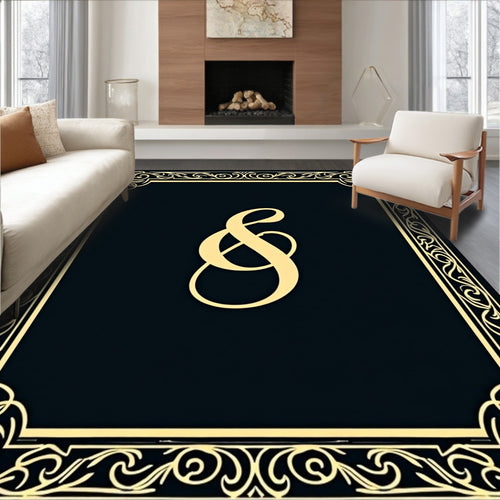 Antique Gold Swirl Border Ampersand Rug
