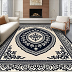Cream Dark Blue Oval Medallion Frame Rug