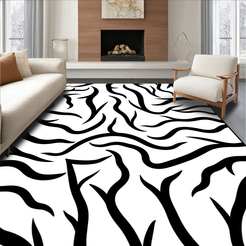 Bold Black White Animal Stripes Rug