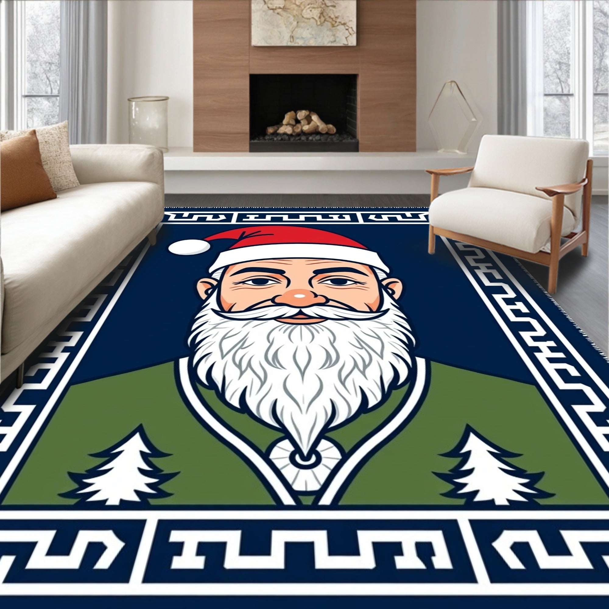 Midnight Blue Santa Claus Illustration Rug