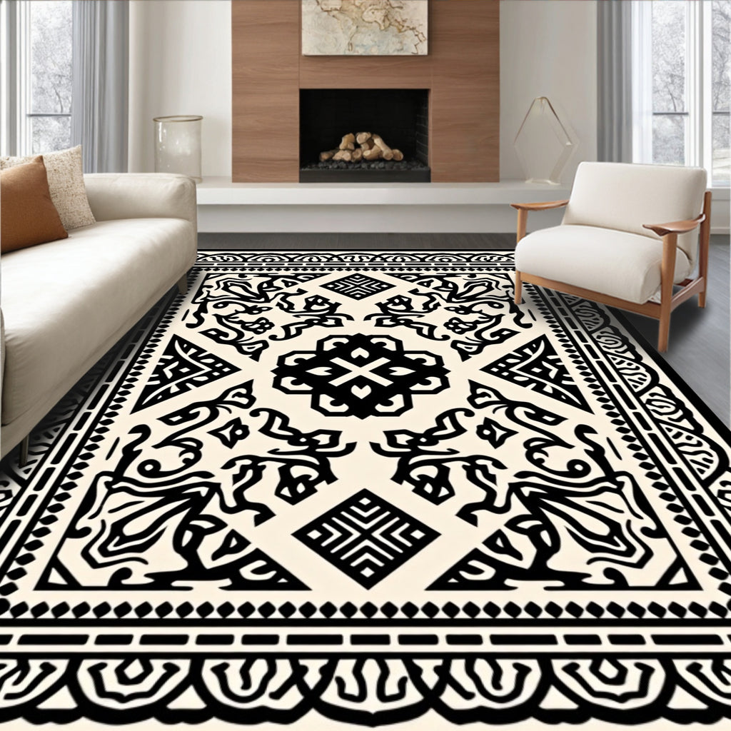 Black Ivory Intricate Border Medallion Rug