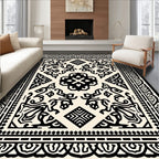 Black Ivory Intricate Border Medallion Rug