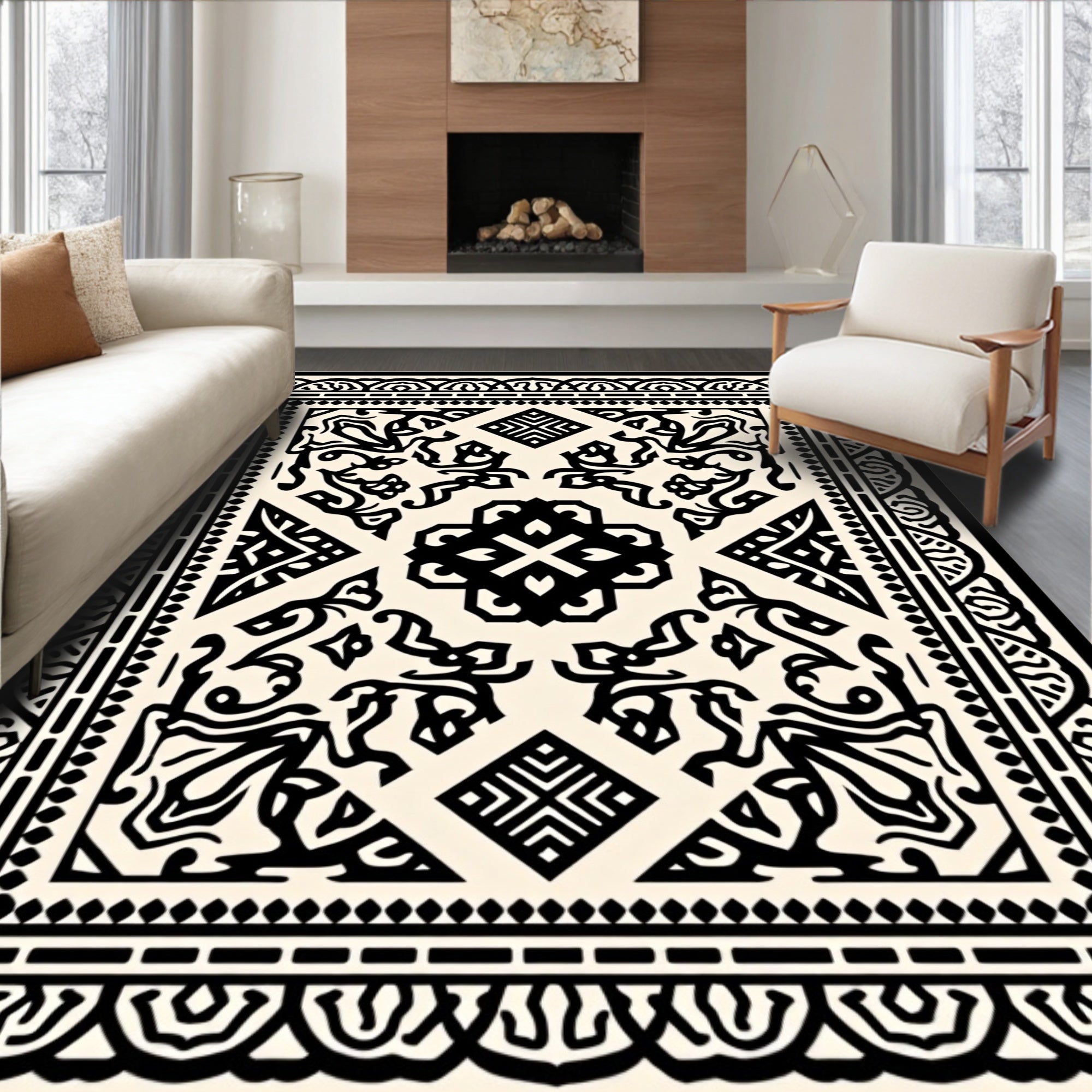 Black Ivory Intricate Border Medallion Rug
