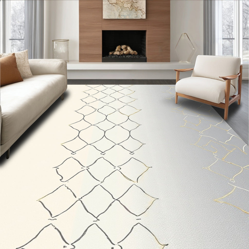 Golden Gray Lattice Detail Rug