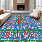 Bold Red Numbers Blue Squares Rug