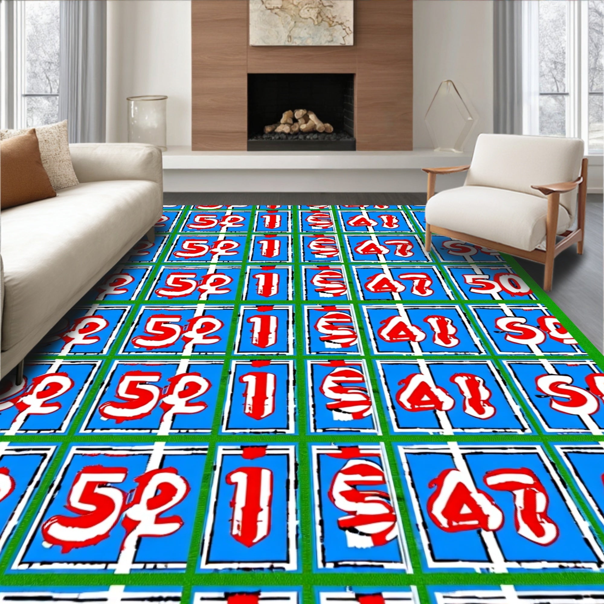 Bold Red Numbers Blue Squares Rug