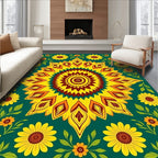 Sunflowers In Teal Mandala Rug