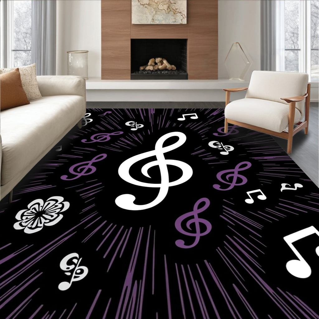 Purple Treble Clef Burst Rug