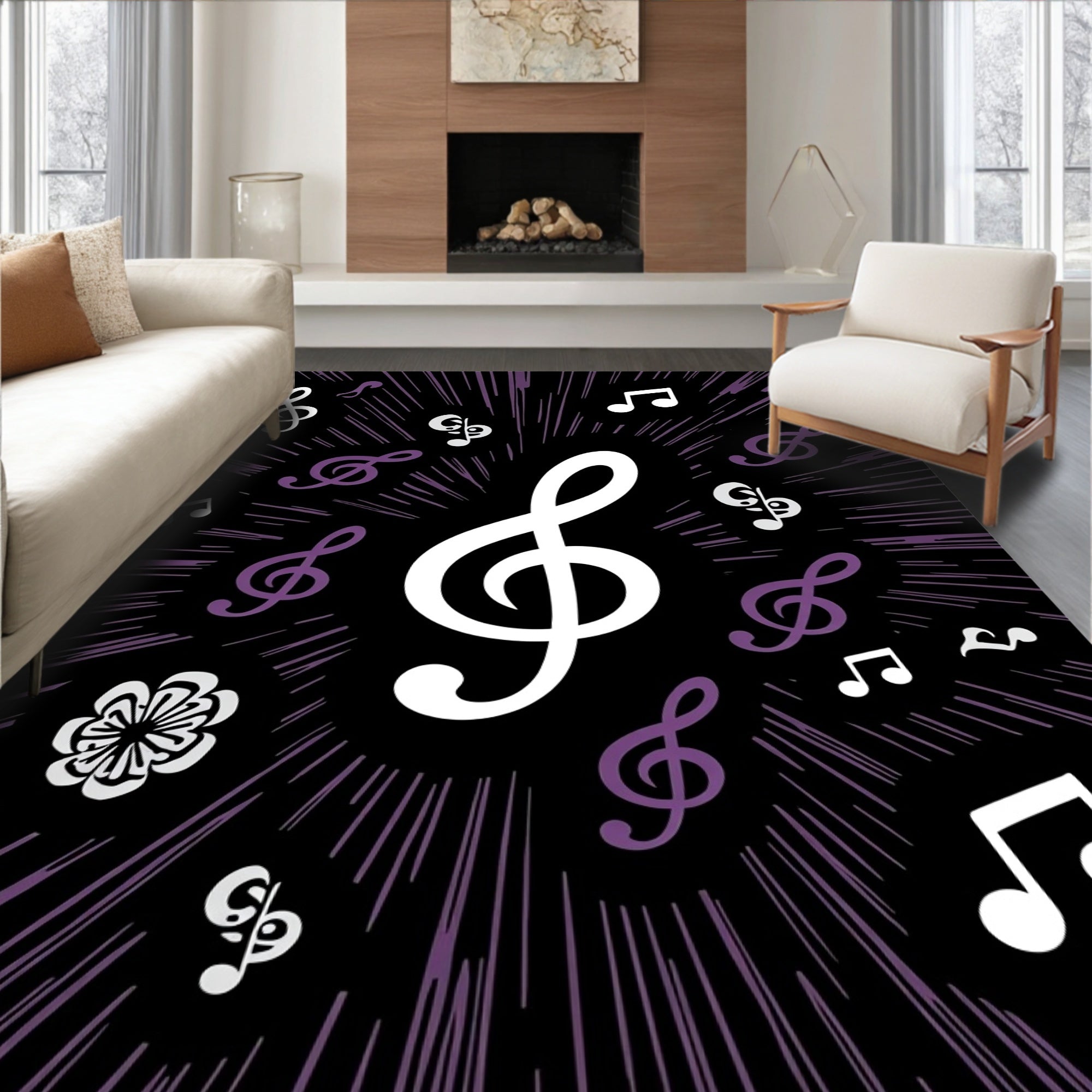 Purple Treble Clef Burst Rug