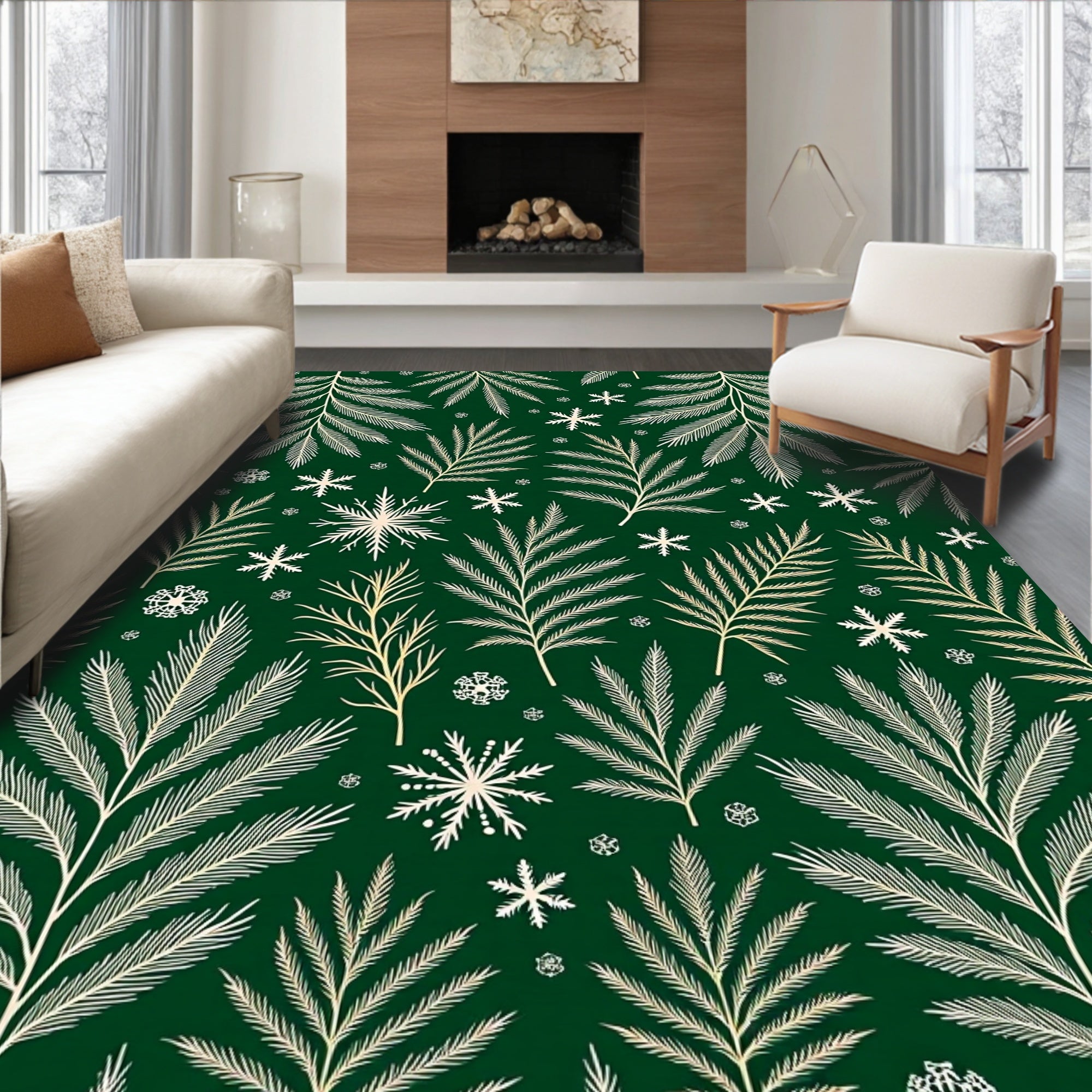 Green Forest Snowflake Garland Rug