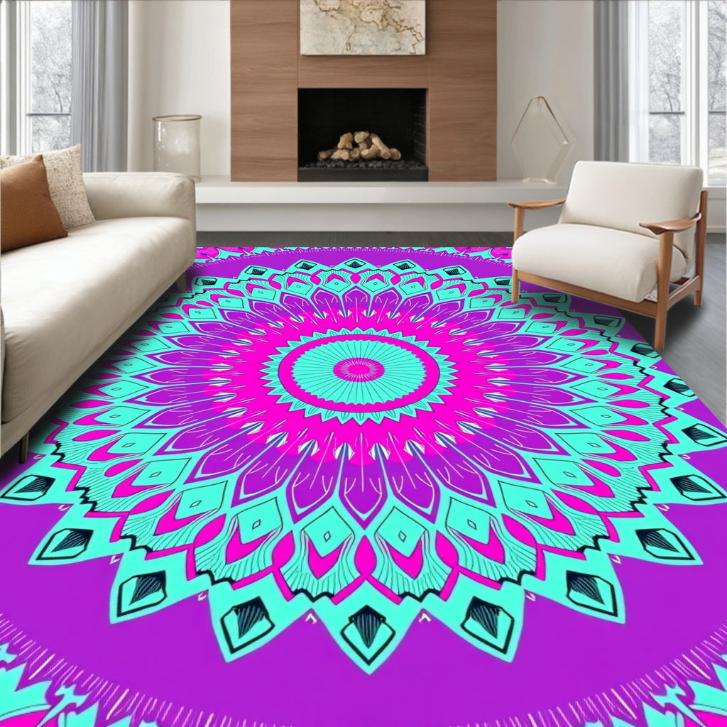 Vibrant Purple Teal Mandala Bloom Rug