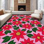 Vibrant Red Pink Floral Bloom Rug