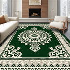 Traditional Dark Green Medallion Lace Rug