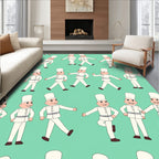 Whimsical Marching Figures Mint Background Rug